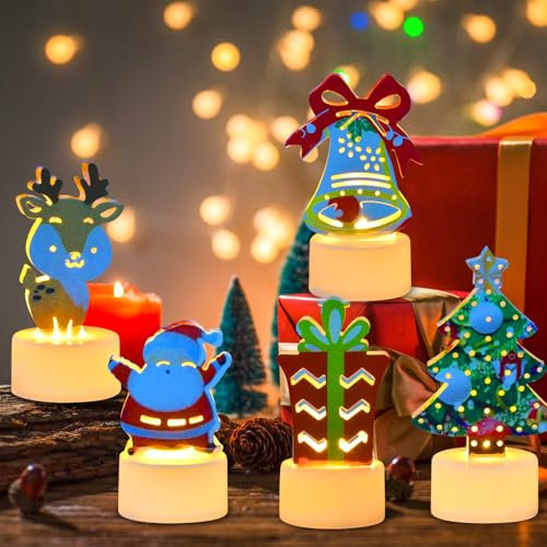 Forhome 5 Stück Weihnachtsdeko LED Kerzen,Thema Weihnachten Elektrische LED Teelichter,Flammenlose LED Kerze Batteriebetrieben für Weihnachten Dekoration,Heimdekoration,Tischdeko