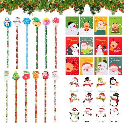 Weihnachten Schreibwaren Set enthält 12 Mini Notizbuch, 12 Weihnachtsstifte, 12 Weihnachtliche Haftnotizen, Kleine Weihnachtsgeschenke, Schulbüro Familie, Weihnachten Kreativ Geschenk für Schüler