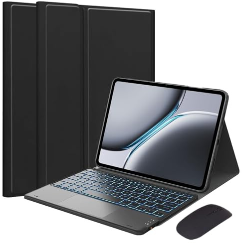 EHLCYS Étui avec Clavier PourOnePlus Pad Pro 12,1 / OnePlus Pad 2 12,1 2024, Clavier Tactile Magnétique Amovible sans Fil Bluetooth Rétroéclairé 7 Couleurs Et Support Fin en PU avec Souris