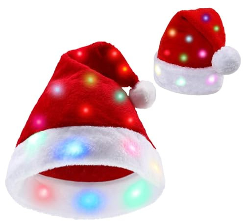 LED Weihnachtsmütze - beleuchtete Weihnachtsmannmütze, Weihnachtsmütze für Cosplay | Leuchtende und helle Weihnachtsmütze mit LED-Lichtern, beleuchtete Mützen für Erwachsene und Kinder, Zubehör für