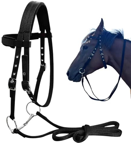 Mixnexorad Brida de entrenamiento para caballos, cabestro ajustable para caballos | Cuerda de caballo ajustable con 3 hebillas,Cabeza de caballo Headstall Cuerda de plomo Imprescindible en la granja