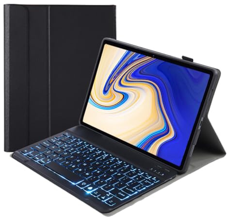 leleyo Tastatur hülle für Samsung Galaxy Tab S4 10,5 Hülle mit Tastatur 7 Farben Beleuchtung magnetische abnehmbare QWERTY für Galaxy Tab S4，Schwarz
