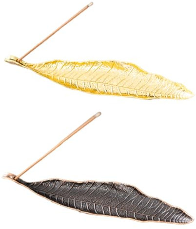 YAPKOLV 2 Piezas Quemador de Incienso Metal Hoja Soporte para Varillas de Incienso, Capturador de Cenizas, Ideal para Decoración de Interiores, Meditación, Yoga (15 cm x 3 cm x 0.8 cm)