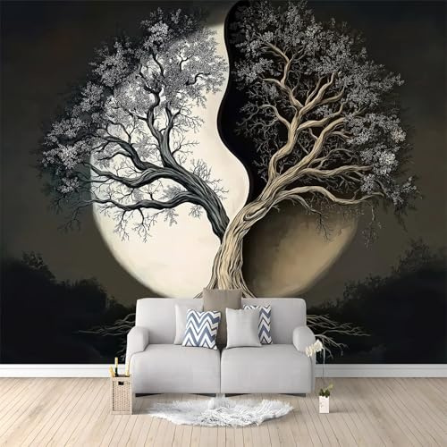 Photo Wallpaper 3D Effect Panoramic Mural Fantasy Tree of Life for Living Room Adult Children Bedroom Home Decoration Wall Poster Non-Woven 79 x 55/200 x 140 cm Black White