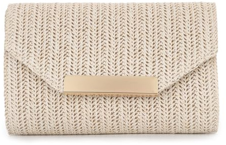 Ynport Crefreak Damen Strohgeflochtene Clutch – Raffia Rattan Abendtasche, Strandhandtasche für Hochzeit, Urlaub, Reisen & Partys