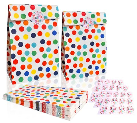 26 Stück Geschenktüten Kindergeburtstag Groß, 24 * 13 * 8cm Mitgebsel Tüten mit 36 Aufkleber Kinder, Candy Tüten, Papiertüten Bunt für Mitgebsel Kindergeburtstag, Party