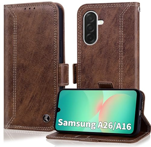 for Samsung A17 / A26 / A16 5G Case Wallet with RIFD Blocking Card Holder PU Leather Flip Kickstand Business Cover with Magnetic Closure Phone Case for Samsung Galaxy A17 A26 A16 6.7 Inch, Brown