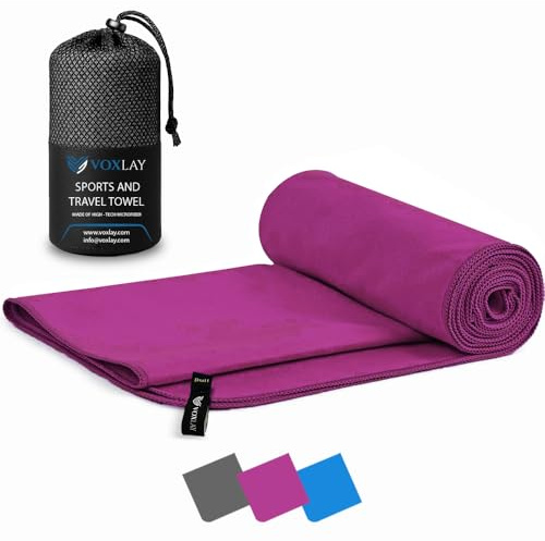 VOXLAY Microfibre towel - compact, ultra lightweight & quick dry - perfect for gym, camping towel, travel towel, 160x80cm, Bright Purple - beach towel, swimming, camping & hiking