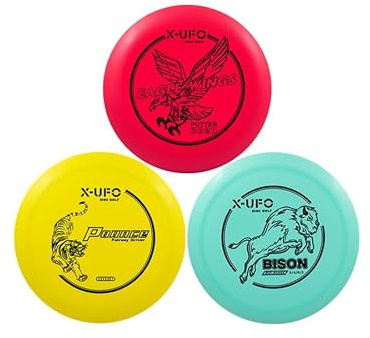 X-UFO Disc Golf Set - Disc Golf Pro Starter Set 5 Pack with Putter,Driver,Mid-Range,Mini Discs,157-175g for Training & Outdoor Sports (TPE-3RBY)