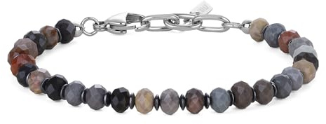 COAI Herrarmband med naturstenspärlor och hematitskivor, fasetterade halvädelstenar armband för män, 19+3cm, Sten, Jasper