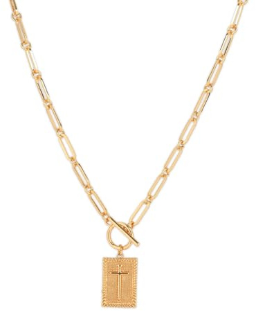 Pappersklämma Halsband med Korshänge, Togglespänne Guldfärgad Kedja med Korshänge Trendiga Enkla Grova Smycken för Kvinnor