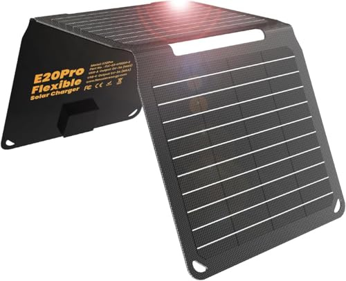 FlexSolar 20W Solar Panel Charger with PD18W USB C QC3.0 USB A Output Portable Foldable Small Power IP67 Waterproof Camping Backpacking Hiking Emergency for Phones Power Banks
