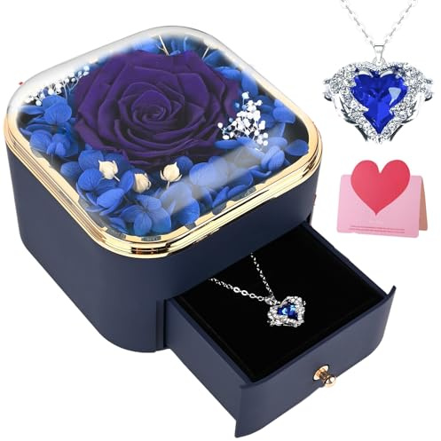 Gaethra Ewige Rose mit Herz Halskette, Infinity Rose Geschenke Box für Freundin, Mama, Oma, Echte Konservierte Blumen Geschenkbox für Geburtstag, Valentinstag,Weihnachtstag, Hochzeitstag, Muttertag