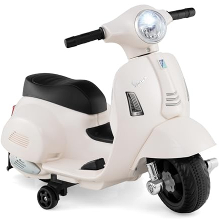 DREAMADE Kinder Motorrad Elektrisch, Vespa 6V Elektromotorrad mit abnehmbaren Stützrädern, Scheinwerfern, Hupe & Pedal, Kindermotorrad Elektrofahrzeuge für Jungen & Mädchen von 18-36 Monaten (Weiß)