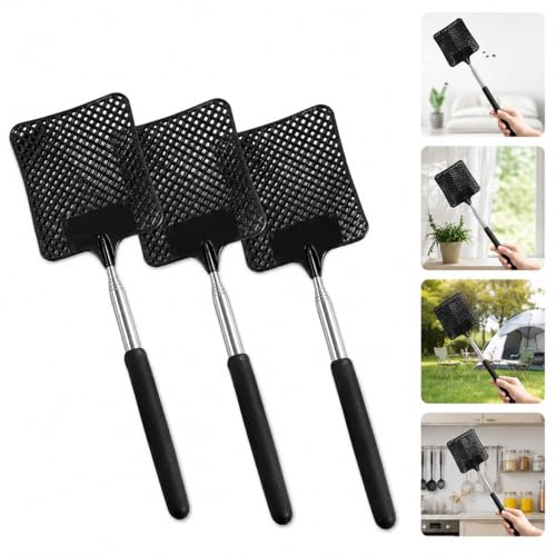 3 Stück Fliegenklatsche Ausziehbar - Effektive Schädlingsbekämpfung, Langer Griff, langlebiges und kompaktes Design, ideal für Haushalt und Outdoor-Aktivitäten