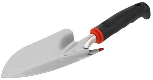 KONTONTY Truelle de Jardin en Acier Inoxydable Légère Manche Ergonomique Noir, Petite Pelle à Main Portable pour Rempotage, Plantation et Désherbage, Outil Compact pour Jardinage Extérieur