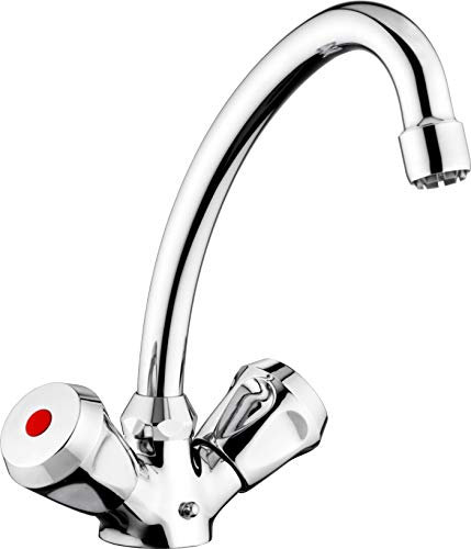 Cornat Sah1131, Miscelatore per Lavello a 2 Manopole, con Collo Regolabile, Bassa Pressione Cromato