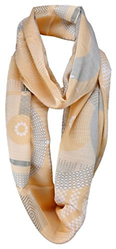 TigerTie Damen Loop Schal in orange weiß grau gemustert mit kleinen Fransen - Gr. 180 x 50 cm - Rundschal