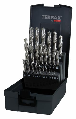 TERRAX A214215RO Spiralbohrer Satz HSS G in Kunststoffkassette (ABS), 25 Stück