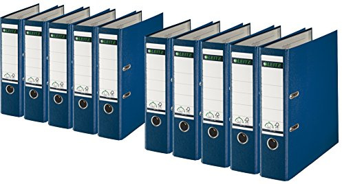 Leitz 1010 Qualitäts-Ordner Plastik breit, mit patentierter 180 Präzisionsmechanik (blau, 10er Sparpack | 8cm Breit)