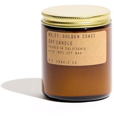 P.F. Candle Co. Golden Coast Classic Standard Scented Soy Wax Candle (7.2 oz) 40-50 Hour Burn Time, Amber Glass Jar, Made in The U.S.A.