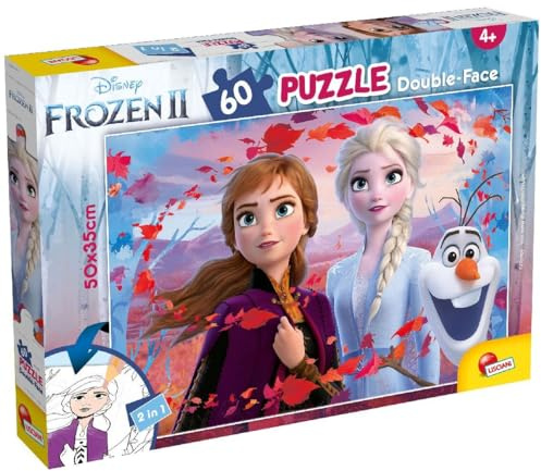 Lisciani – DISNEY – Die Eiskönigin – Puzzle für Kinder ab 4 Jahren – 60 Teile – 2-in-1 doppelseitiges Puzzle vorne/hinten mit Rückseite zum Ausmalen – fördert motorische Fähigkeiten und Kreativität