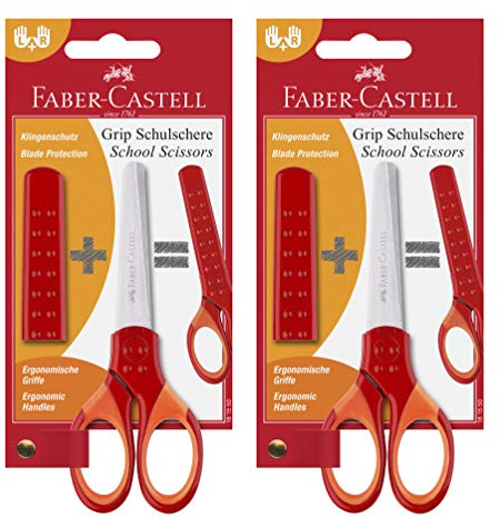 Faber-Castell - Schulschere Grip mit Klingenschutz (2x rot)