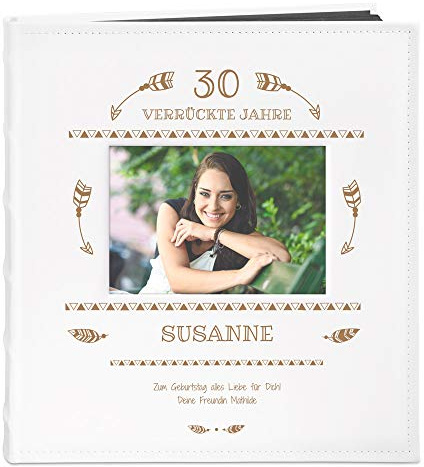 Maverton Fotoalbum zum Selbstgestalten mit Bildausschnitt mit Aufdruck - für 240 Fotos 10x15-60 schwarze Seiten - Größe 33x30cm - Weiß - personalisierte Geschenke - Geburtstagsgeschenk für Frauen