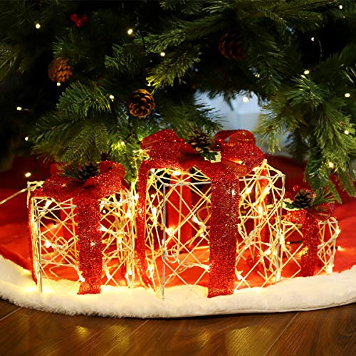 SALCAR Confezione regalo con decorazione LED da 3 pezzi, 20/14/10 cm Scatole luminose 8 modalità, Decorazione natalizia - Bianco caldo