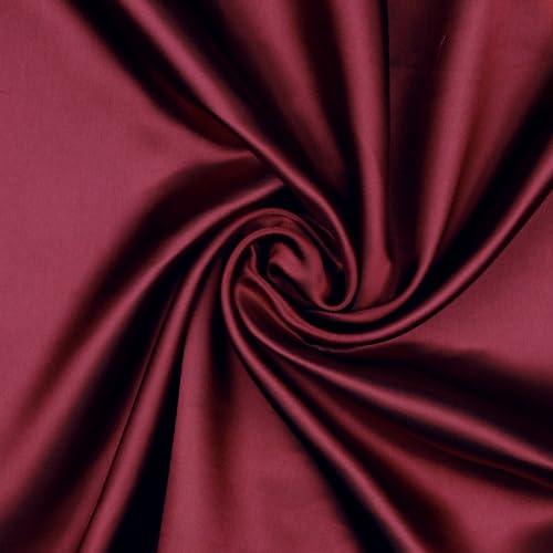 Hans-Textil-Shop Stoff Meterware Uni Glanz Satin 160 cm - 1 Meter, Deko, Bekleidung, Vorhänge, Kostüme, Karneval, Fasching (Weinrot)