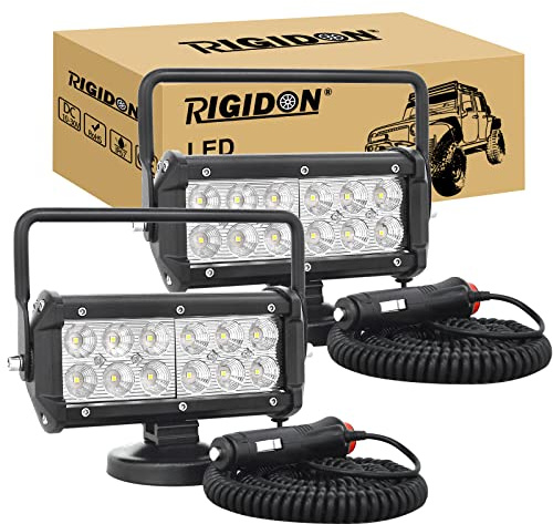 RIGIDON 2x led arbeitsscheinwerfer magnetfuß, suchscheinwerfer, 7 zoll 36W | flood, zigarettenanzünder, 5 meter kabel, 12V 24V, offroad beleuchtung, zusatzscheinwerfer, für auto traktor KFZ LKW 4x4 boot