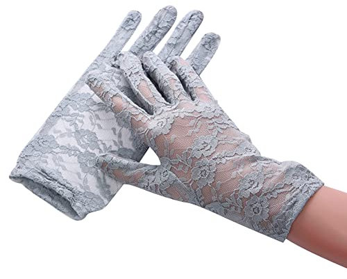 Asudaro Damen Spitzenhandschuhe, Frauen Spitze Fingerlose Handschuhe Half Finger Braut Handschuhe Kurz Spitzenhandschuhe Brauthandschuhe Elegante kurze Handschuhe für Hochzeit Dinner Parties,grau