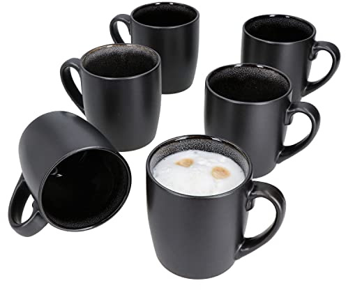 MamboCat Reactive Glaze Grey Black 6er Set Kaffeebecher mit Henkel I Latte-Macchiato-Tassen & Becher I Cappucinotassen aussen mit schwarzer Kupferoptik I Teebecher handgemacht I Steingut Tassen 250ml