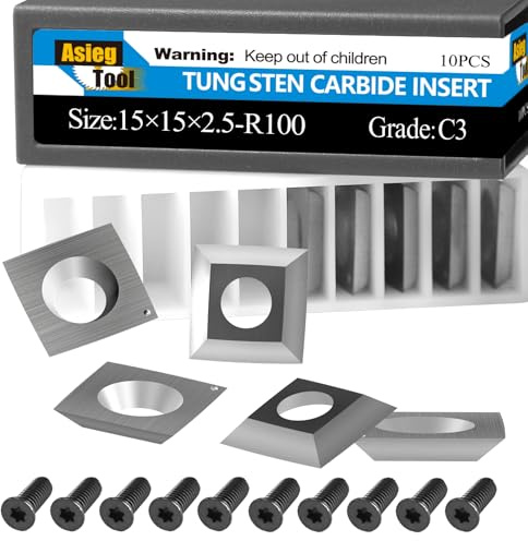 Asieg Tool 15x15x2.5mm-R100 Tungsten Carbide Cutter Inserts Knives Blade with 4 Face Radius fit for Woodworking Helical Planer Head DIY Wood Lathe Turning Rougher Tools 10pcs