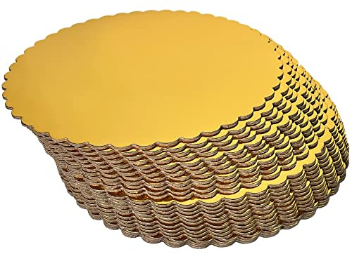 25-Pack 8 inch Sturdy Round Cake Boards,Small Gold Cake Circles Plate Cardboard Scalloped Base,Pack of 25