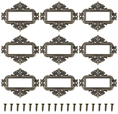 EMSea 24 Stück Vintage Etikettenhalter aus Metall, Rahmen aus Zinklegierung, Etikettenhalter, Retro-Karte, dekorativ, mit Schrauben, Dekoration für Schränke, Bronze
