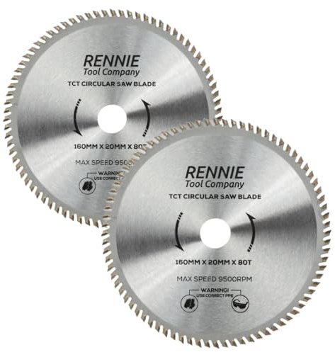 Rennie Tool 2 Pack - 160mm x 20mm Bore x 80T TCT Circular Saw Blades | Fits Festool TS55 Makita Dewalt Circular Saws Etc, 160mm Circular Wood Saw Blade + 16mm Reduction Rings Also Fits 165mm Saws