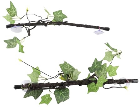 Branche d'angle de reptile, 2 pcs plastique durable imitation pliable jungle escalade vigne ventouse conception terrarium plante décoration pour amphibien lézard serpent gecko barbu dragon cage