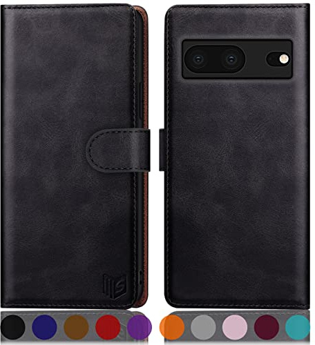 SUANPOT [RFID Schutz für Google Pixel 7 5G Hülle PU Leder Handyhülle Lederhülle Klapphülle Kartenfach Flip Cover für Pixel 7 Handy hülle Leather Wallet Phone Case (Schwarz)