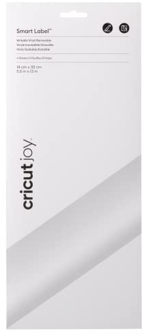 Cricut Joy Smart Label beschreibbares Vinyl, abnehmbar, 33 cm, 4 x selbstklebende Vinylbögen, für die Verwendung mit Cricut Joy, Weiß, 2010001
