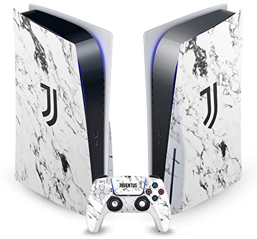 Head Case Designs Offizielle Juventus Football Club Marmor Weiss Kunst Vinyl Frontplatte Haut Gaming Aufkleber kompatibel mit Sony PlayStation 5 PS5 Disc Edition Console & DualSense Controller