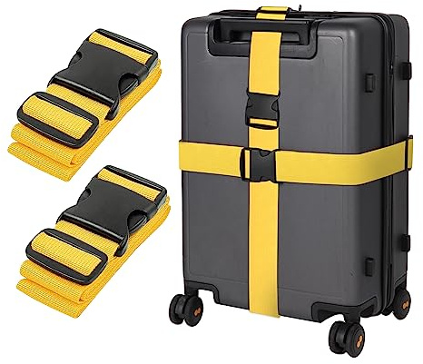 2 Piezas Correas para Equipaje Maletas de Viaje Ajustables Correas para Maletas Cinta Maleta Seguridad Correa Maleta Cinta para Maletas de Viaje Correa de Equipaje Accesorios (Amarillo)