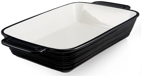 LIFVER Casserole Dish for Oven, 9x13 Ceramic Baking Dish, 115oz Large Lasagna Pan, Durable Deep Baking Pan with Handles, Oven Safe, Home & Kitchen Decor Gifts, Black