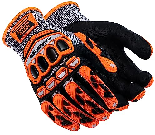 MANUSAGE Safety Work Gloves Microfoam Nitrile coated, Anti Vibration Gloves With TPR Impact Protection, Touchscreen Gloves For Riding, Construction, Mechanic, Orange, XL, 1 Pair