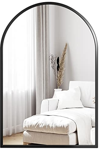 Dripex Miroir Mural Arqué 60×90cm, Grand Miroir de Maquillage avec Cadre en Alliage d'Aluminium pour Entrée Chambre Salon Salle de Bain Noir