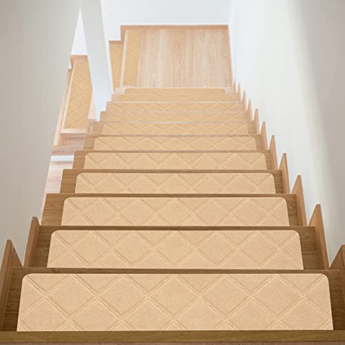 sourcing map Rutschfeste Stufenmatten für den Innenbereich, 20,3 x 76,2 cm, rutschfest, für den Innenbereich, Holztreppen, Beige