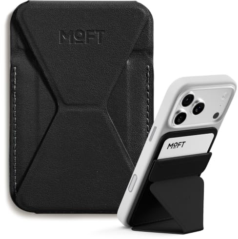 MOFT MagSafe Wallet Ständer für iPhone 17/16/15/14/13/12 Serie Kompatibel mit MagSafe, MOVAS Vegan Leder Magnetischer Handyständer mit 3 Betrachtungswinkeln, 2 Kartenhalter (Jet Black)