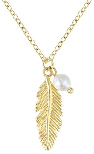 BONNYBIRD® Boho Kette Feder Anhänger Gold Damen Edelstahl Schmuck Wasserfest Halskette Perlen Anhänger Bohemian Festival Accessoires Lang Frauen Vergoldet Goldschmuck Layering Goldkette Sommer