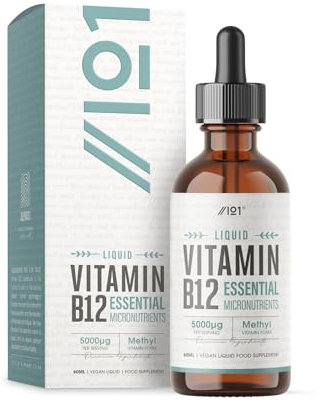 Vitamin B12 Liquid Drops 5000mcg - 60ml (2 Months Supply) - High Strength Methylcobalamin Supplement - Vegan & Vegetarian Friendly - by Alpha01