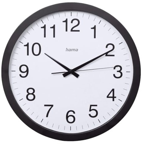 Hama Wanduhr Aruba (ohne Tickgeräusche, Quarzuhr geräuscharm, Ø 40cm, großes Ziffernblatt, analoge Uhr, mit Stunden-, Minuten- und Sekundenzeiger, Glas Abdeckung, inkl. Batterie) schwarz